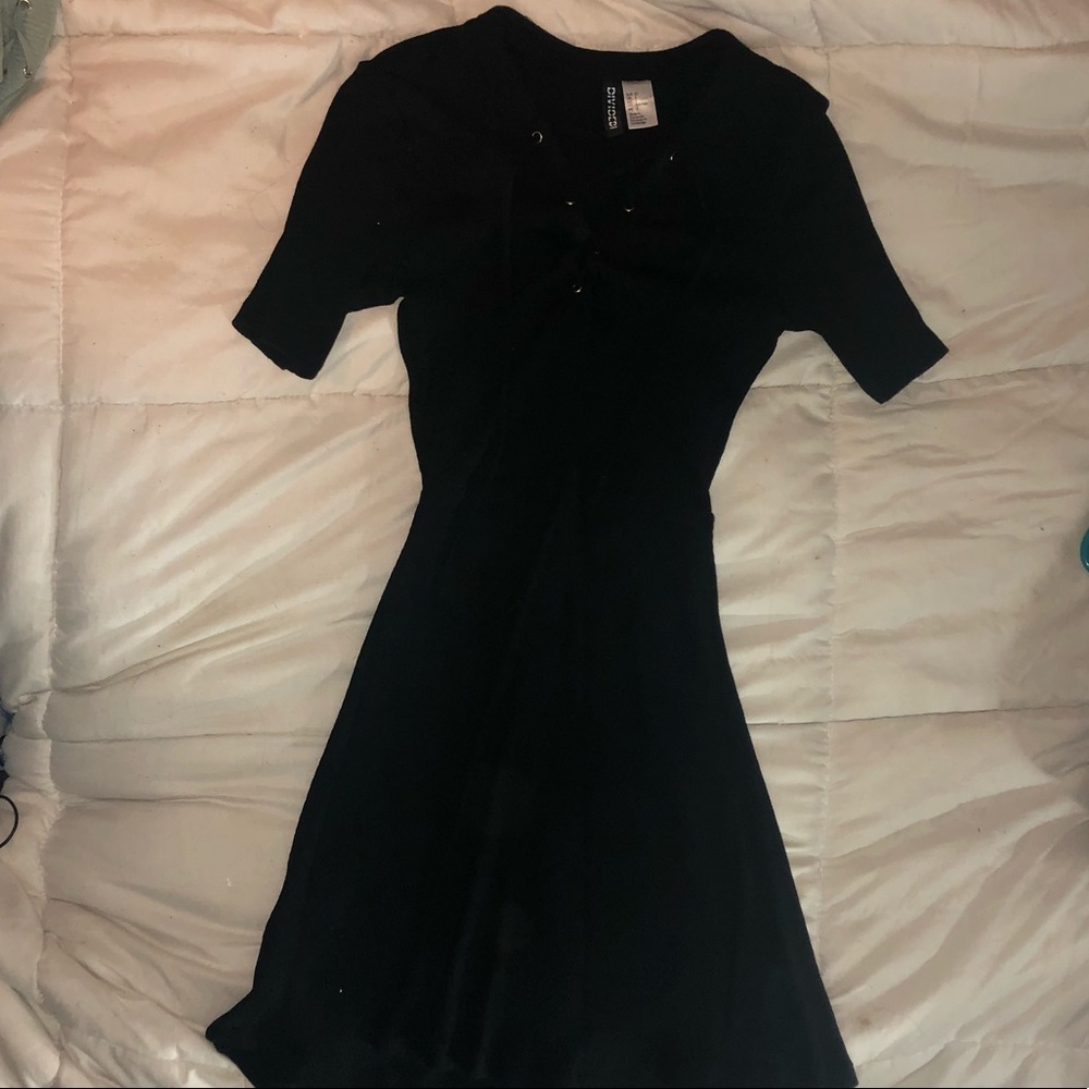 H&M Black Front Tie Dress - Size 2 (NWOT)